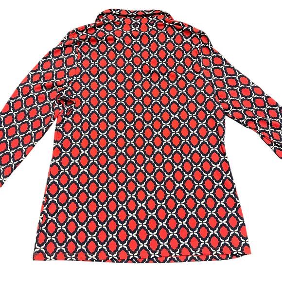 Talbots dark pink navy white geometric pattern top Size Medium - Picture 5 of 5
